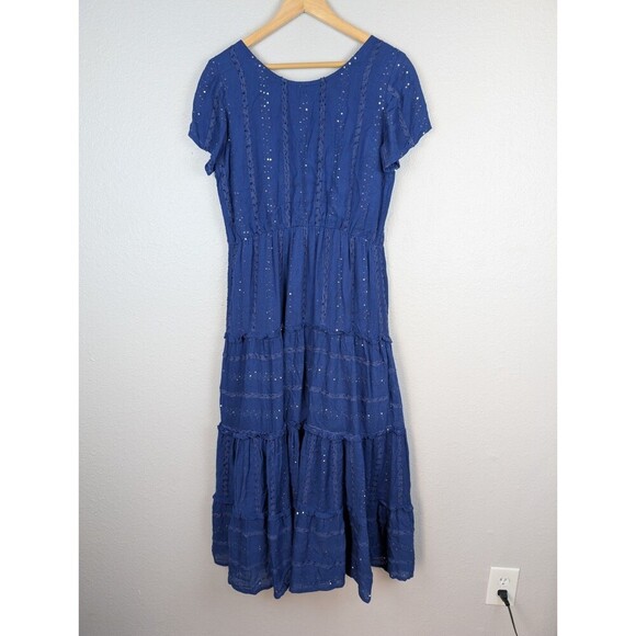 Soft Surroundings Blue Sequin Tiered Midi Dress Small - Picture 3 of 6